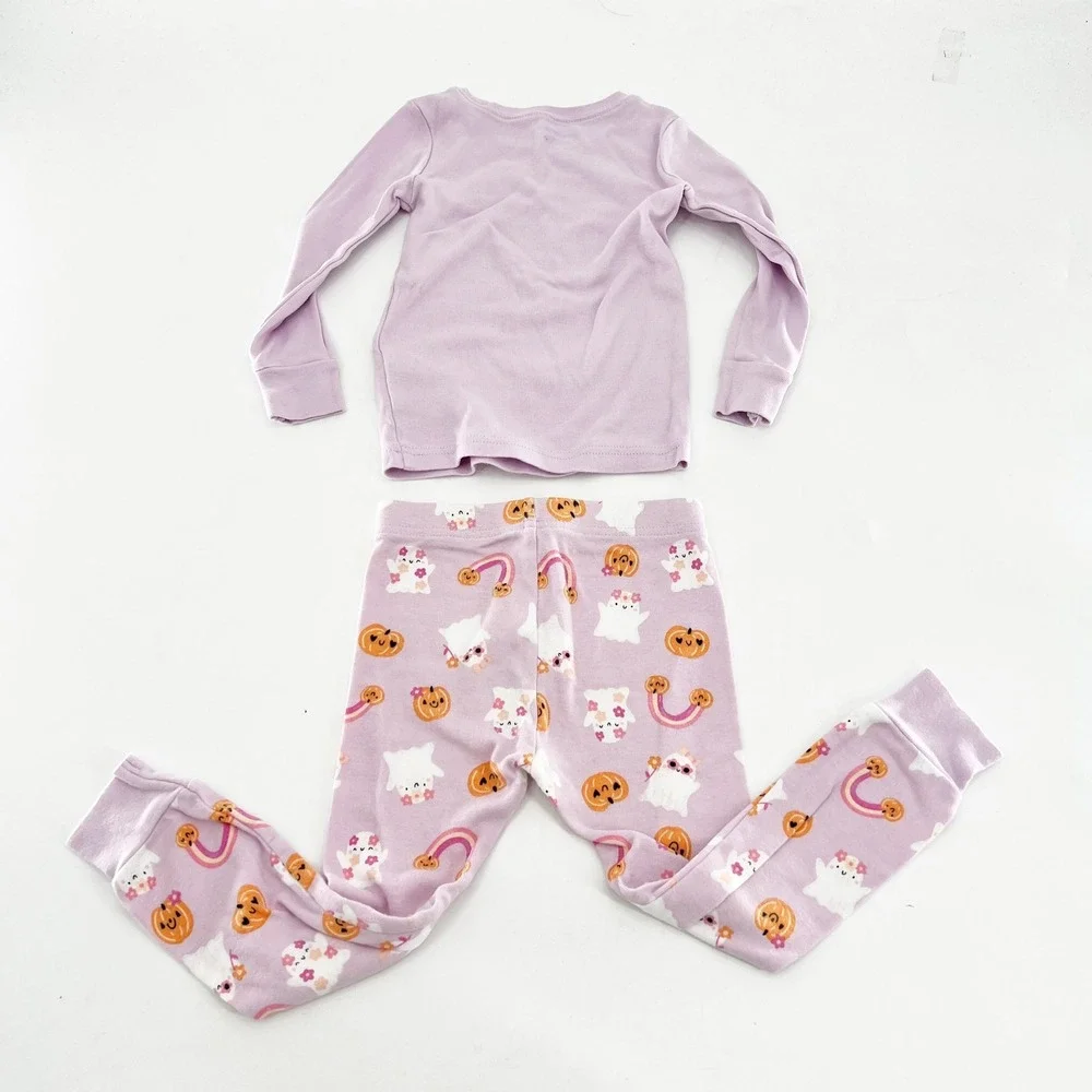 Old Navy Kids 3T Lavender Ghouls Rule Halloween Ghost Pumpkin Pajama Set Purple